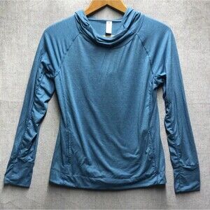 90 Degree Women’s Athletic Hoodie Large Light Weight Blue Pockets Thumb Holes
